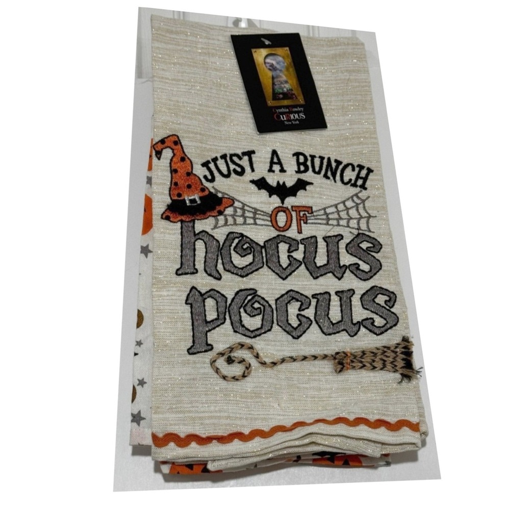 Cynthia‎ Rowley Curious Halloween Kitchen Towels Hocus Pocus Set of 2 New